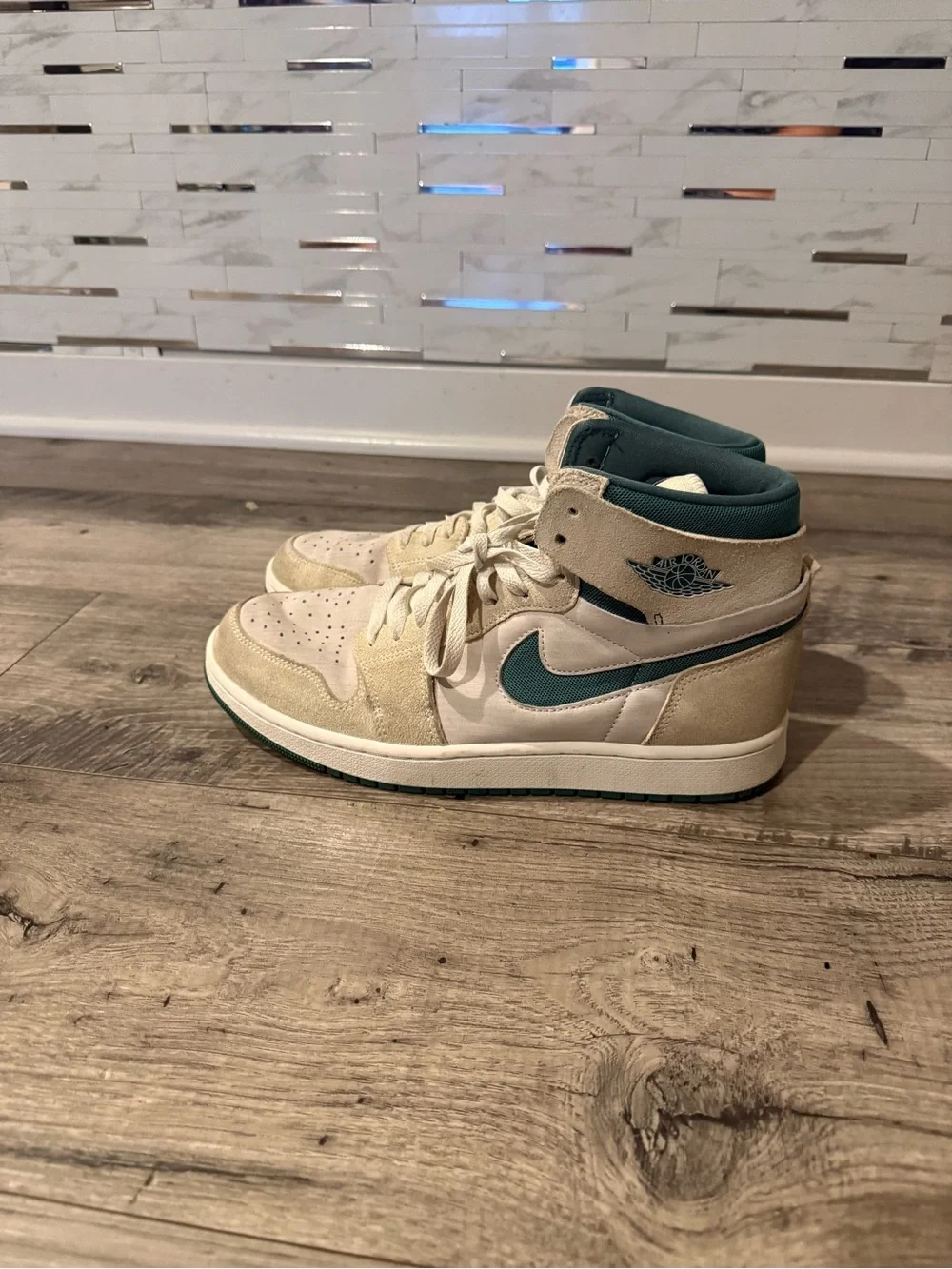 Jordan Teal and Cream High-Top Sneakers
